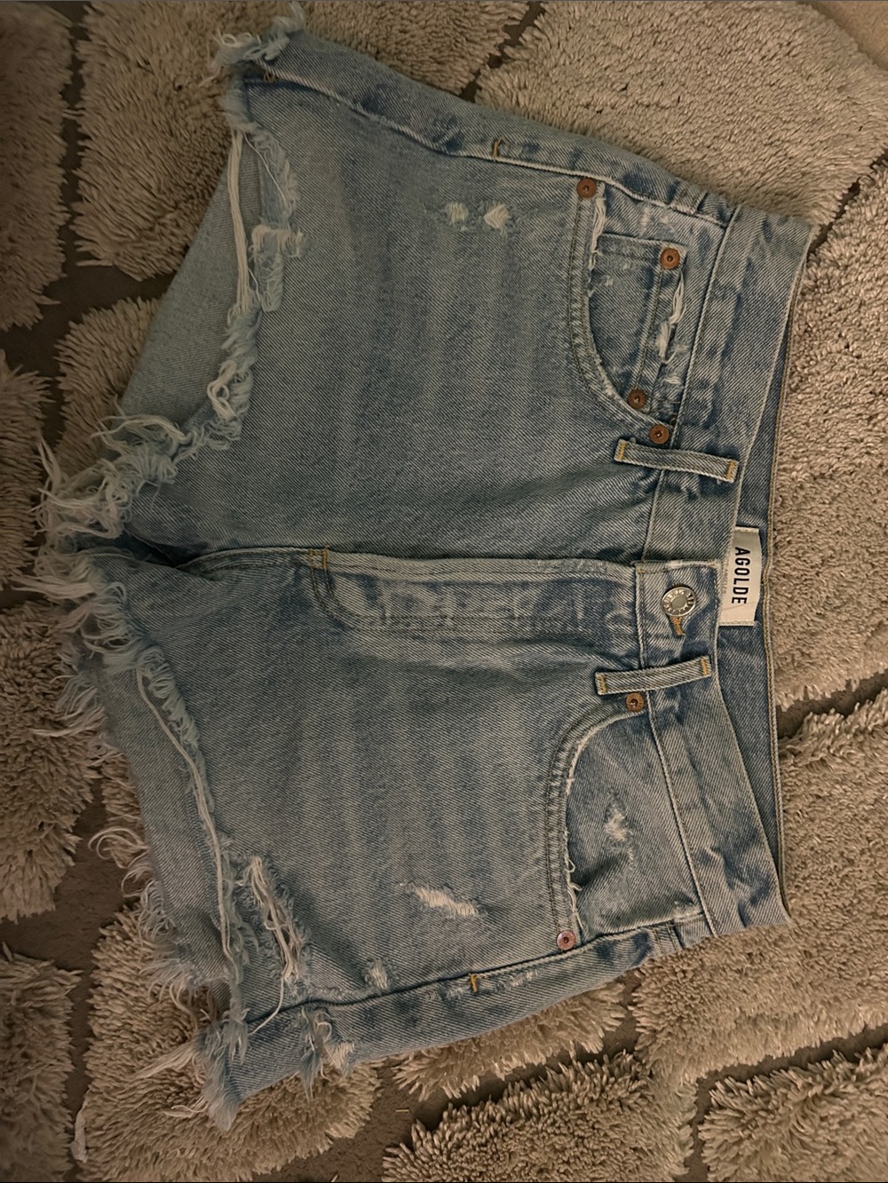 Agolde Light Wash Distressed Denim Cutoff Shorts